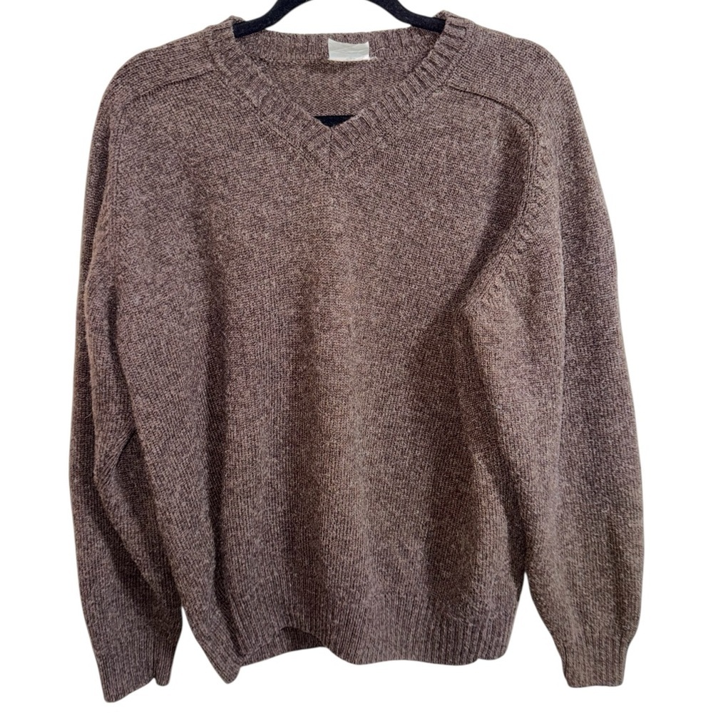 Vintage Shetland Wool V-Neck Sweater XXL Brown